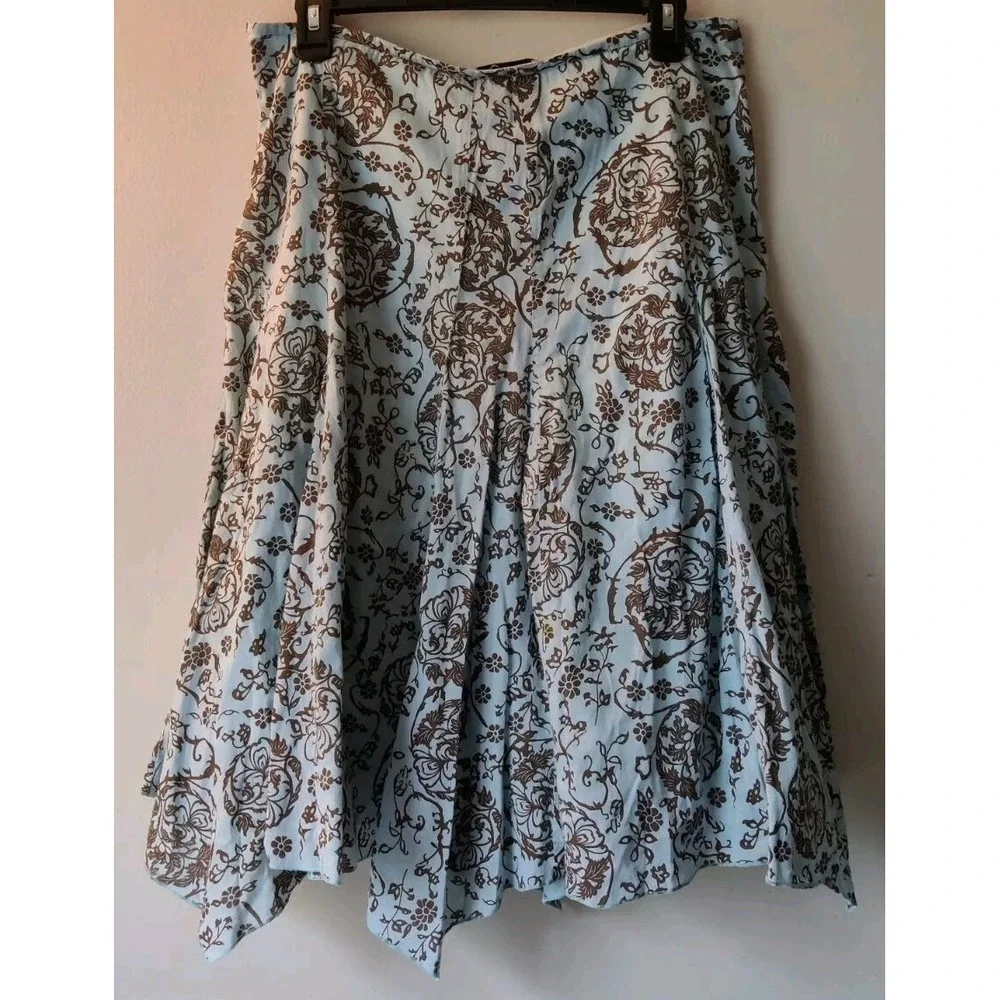 JPR Outfit Skirt ‎ Womens Size M Floral Print Mid Asymmetrical Lining Blue/Brown